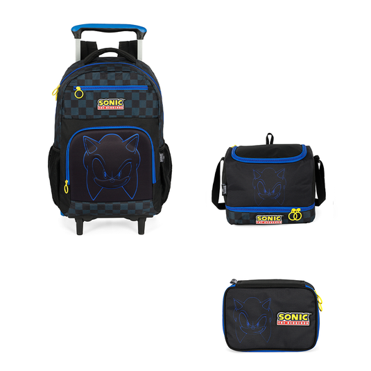 Kit Escolar de Rodinhas - Sonic Quadriculada